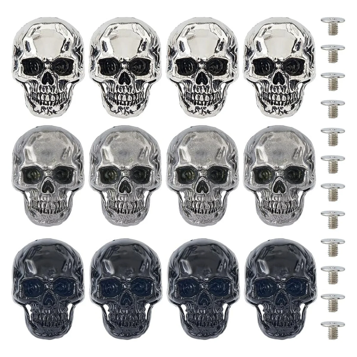Retails 12pcs 3Colors Alloy Skull Stud Rivet Skull Conchos Screw Back Leather Crafting Skull for Punk DIY Craft Decoration
Retails 12pcs 3Colors Alloy Skull Stud Rivet Skull Conchos Screw Back Leather Crafting Skull for Punk DIY Craft Decoration