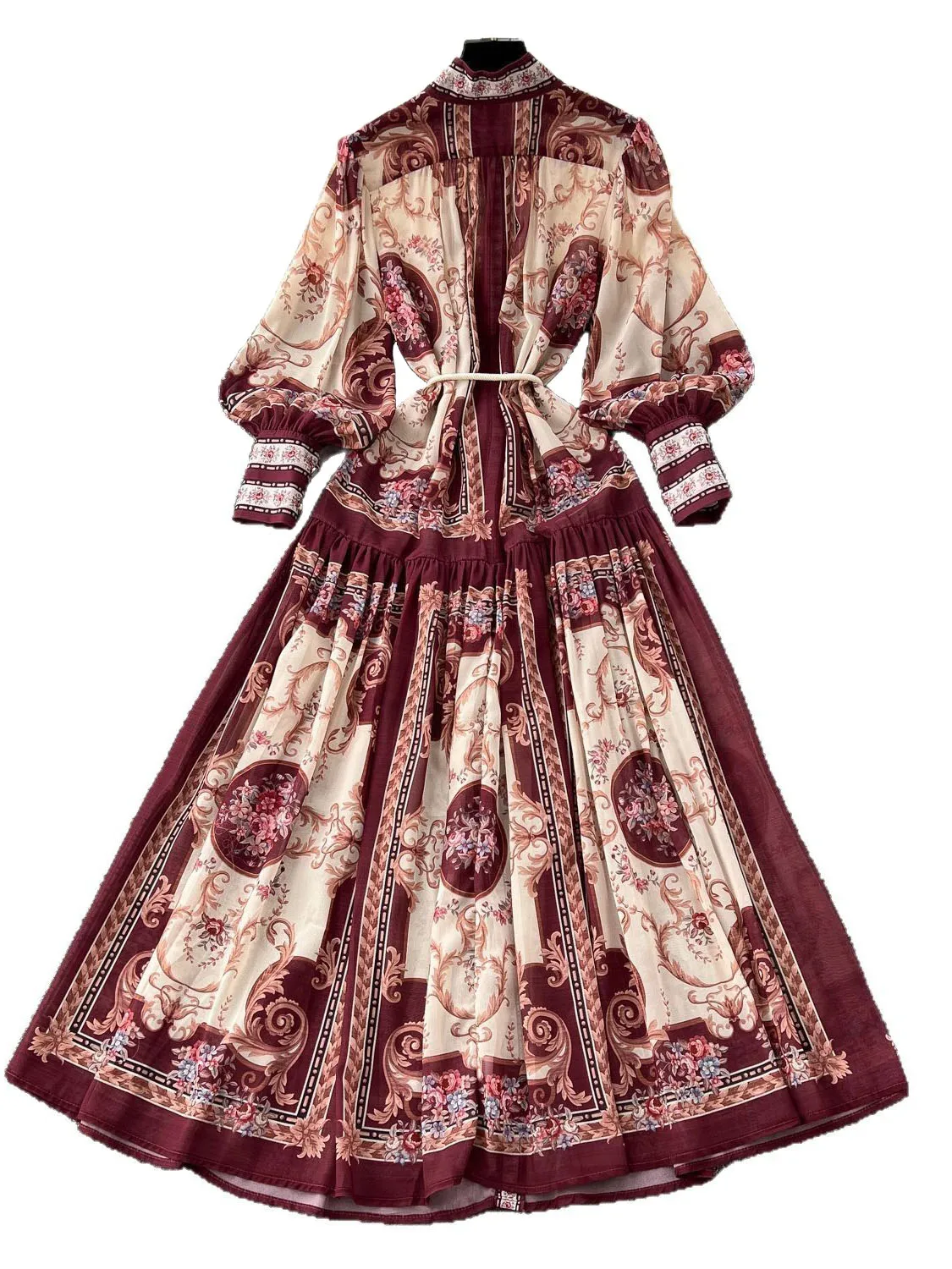 Women Half High Collar Lantern Sleeve Lace Up Belt See Through Long Dresses Spring Summer Vintage Print Thin Chiffon Vestidos
Women Half High Collar Lantern Sleeve Lace Up Belt See Through Long Dresses Spring Summer Vintage Print Thin Chiffon Vestidos