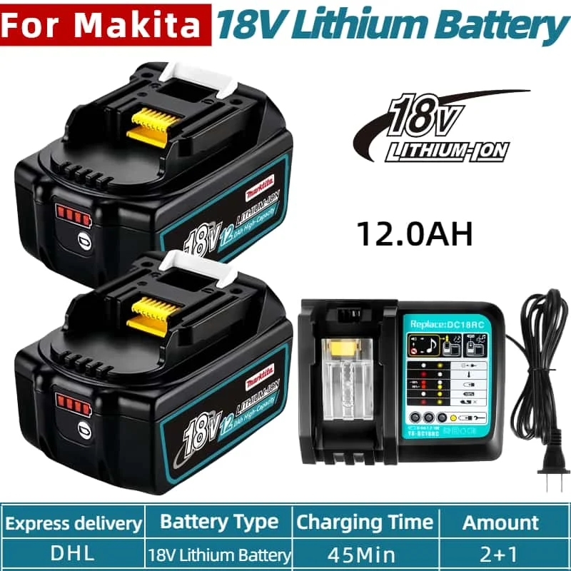 DHL Ship BL1860 12AH For Makita 18V Battery rechargeable Power Tools Li-ion Replacement LXT BL1850 BL1840 BL1830B with BMS
DHL Ship BL1860 12AH For Makita 18V Battery rechargeable Power Tools Li-ion Replacement LXT BL1850 BL1840 BL1830B with BMS