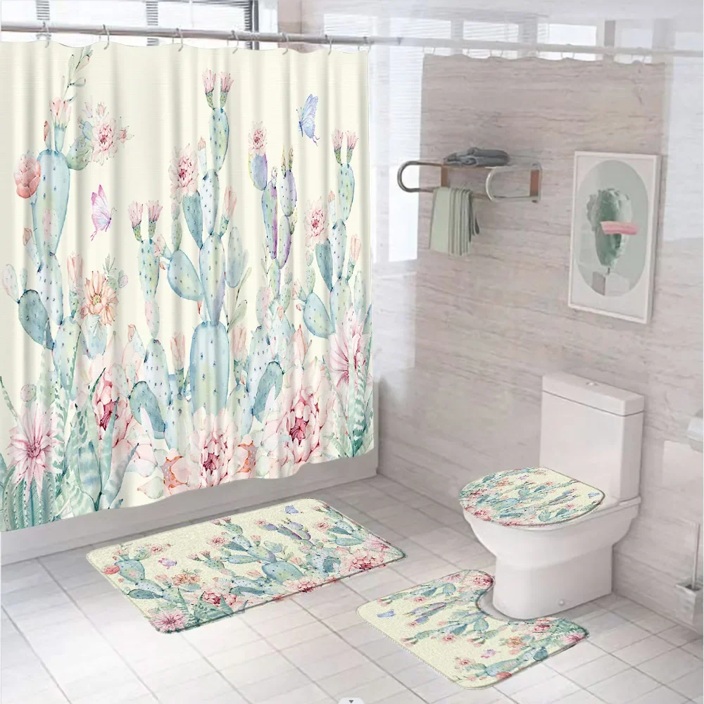 Watercolor Cactus Flower Shower Curtain Sets Tropical Plant Cacti Floral Butterfly Bathroom Curtains Rug Toilet Cover Bath Mats
Watercolor Cactus Flower Shower Curtain Sets Tropical Plant Cacti Floral Butterfly Bathroom Curtains Rug Toilet Cover Bath Mats