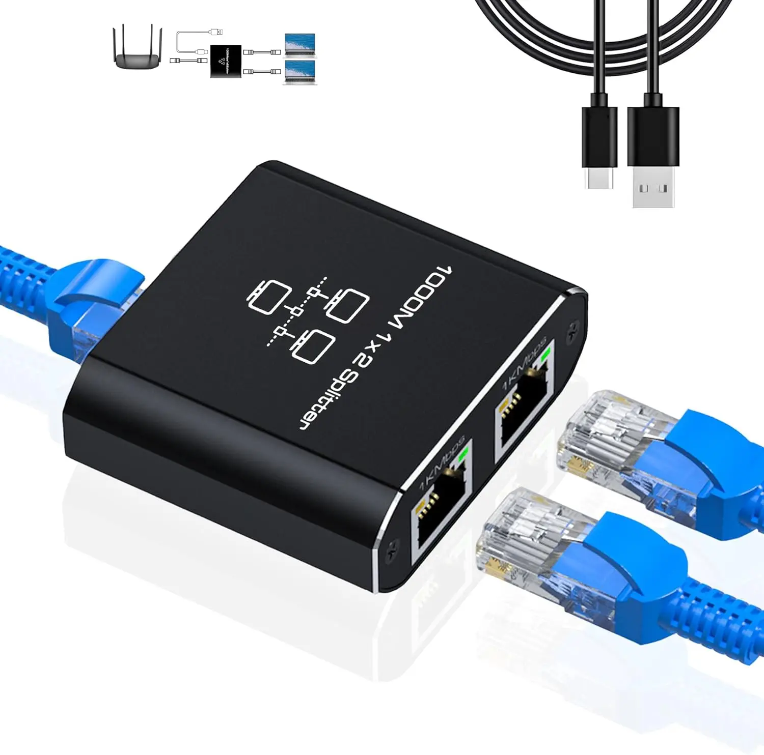 Gigabit Ethernet Splitter 1 to 2 - RJ45 Network Adapter 1000Mbps for Cat5/5e/6/7/8, 2 Devices Simultaneously
Gigabit Ethernet Splitter 1 to 2 - RJ45 Network Adapter 1000Mbps for Cat5/5e/6/7/8, 2 Devices Simultaneously