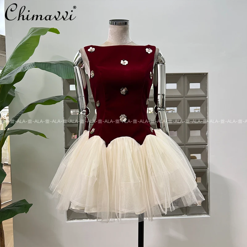 2025 Summer New High-End Round Neck Slim Fit Elegant Short Dress Velvet Patchwork U-Back Sleeveless Birthday Puff Mesh Dress
2025 Summer New High-End Round Neck Slim Fit Elegant Short Dress Velvet Patchwork U-Back Sleeveless Birthday Puff Mesh Dress