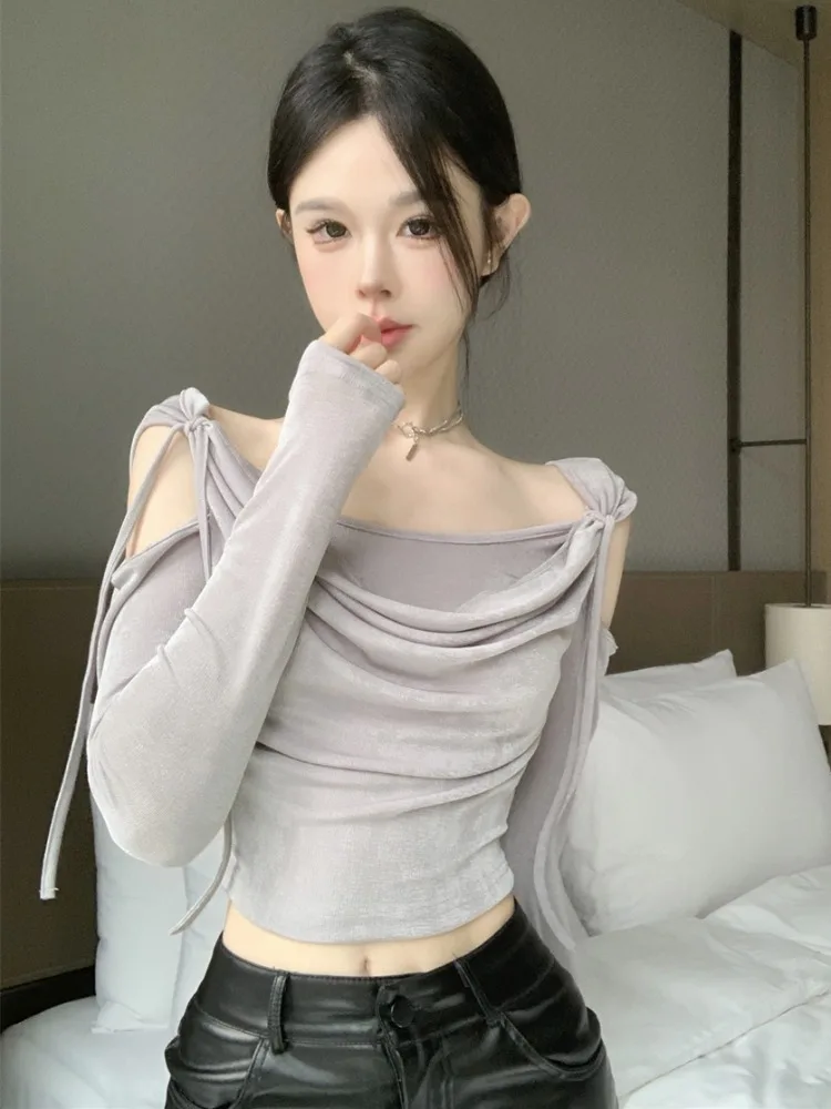 Fashionable Pleated Retro Long Sleeve T-Shirt Women's Slimming Sexy Top Knot Tie Hollow out Design Commute Style Short Length
Fashionable Pleated Retro Long Sleeve T-Shirt Women's Slimming Sexy Top Knot Tie Hollow out Design Commute Style Short Length