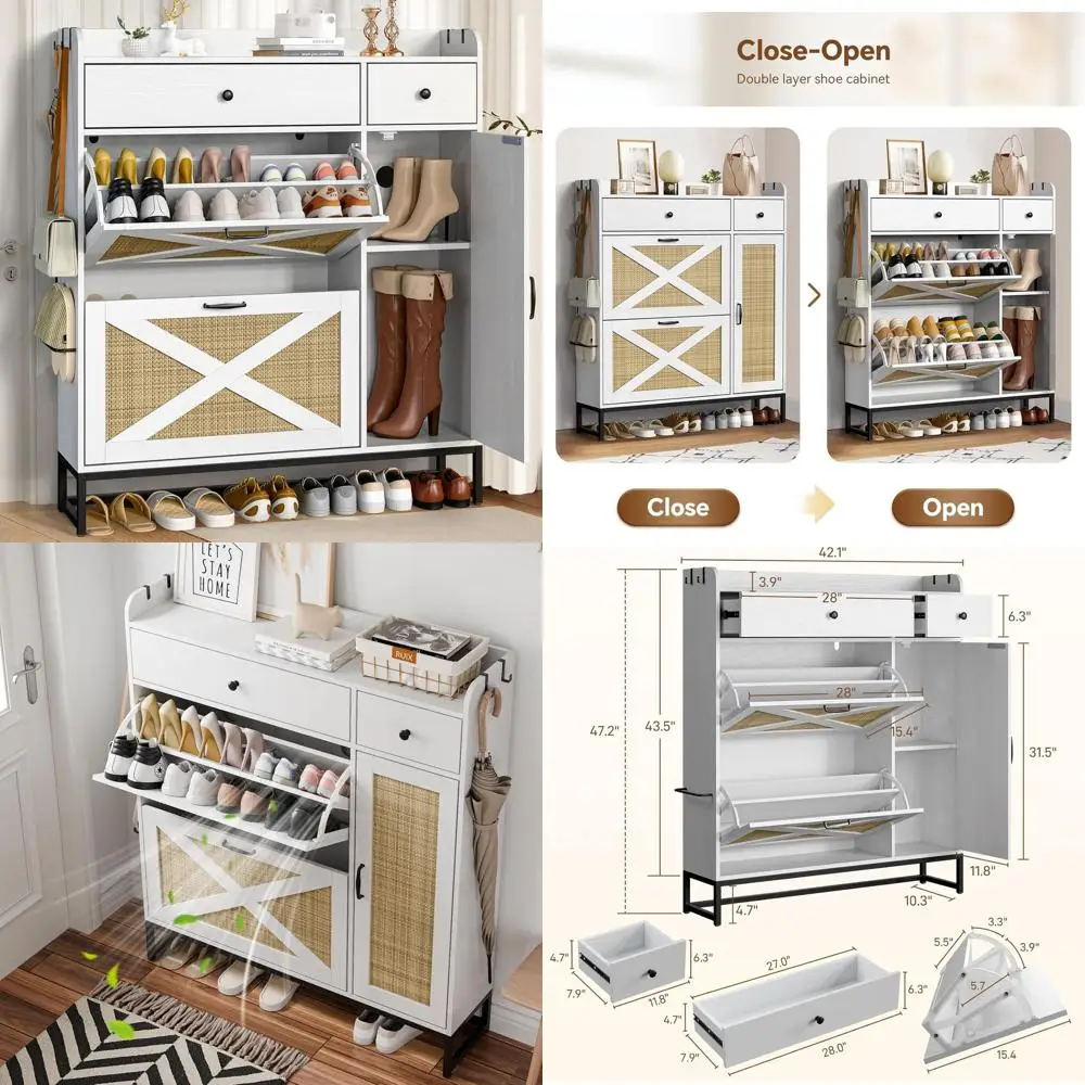 Space-Saving White Shoe Storage Cabinet with 2 Flip Doors and Adjustable Shelves for Entryway & Living Room
Space-Saving White Shoe Storage Cabinet with 2 Flip Doors and Adjustable Shelves for Entryway & Living Room