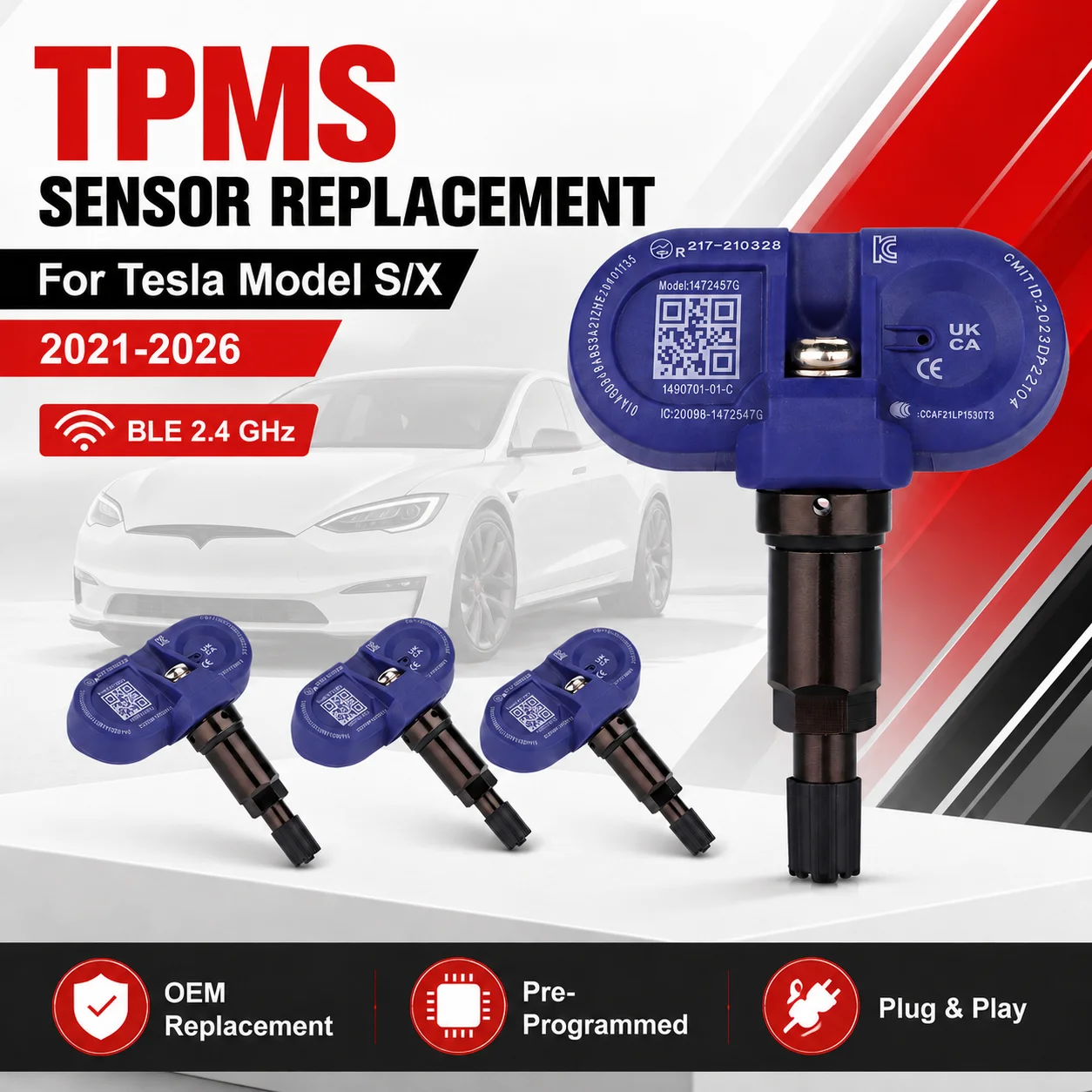 1/4Pcs TPMS Tire Pressure Sensor For Tesla Model S X 2021-2026 1490701-01-C 1472547G BLE 2.4GHz Pre-Programmed
1/4Pcs TPMS Tire Pressure Sensor For Tesla Model S X 2021-2026 1490701-01-C 1472547G BLE 2.4GHz Pre-Programmed