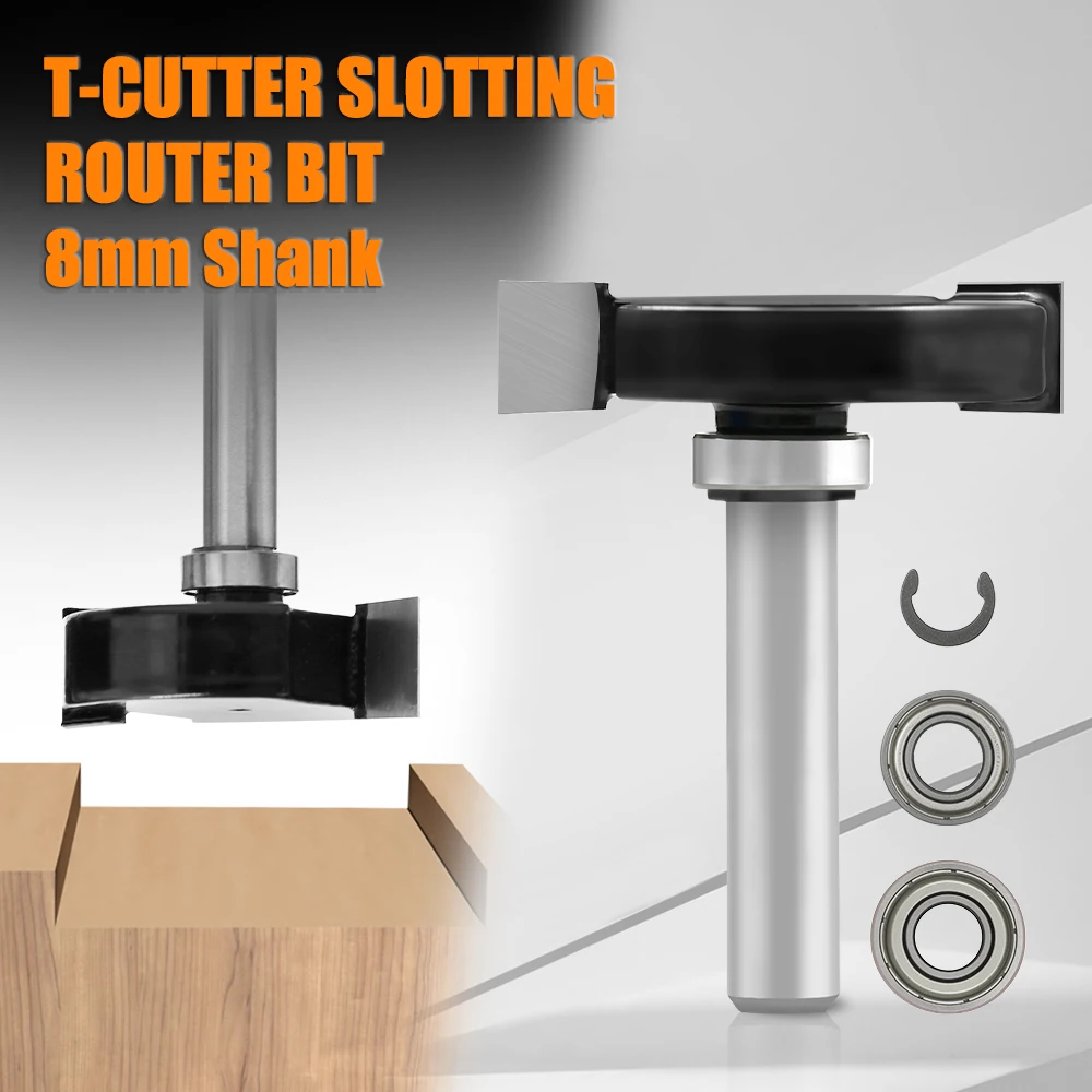 XHYKern 8mm Shank T Type Router Bit with Bearing Set Woodworking Grooving Trimming Tool
XHYKern 8mm Shank T Type Router Bit with Bearing Set Woodworking Grooving Trimming Tool