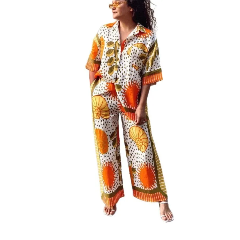 Two-Piece Set Women Suit Graffiti Printed Chic Short Sleeved Lapel Shirt+Elastic Waist Casual Wide Leg Pants Home Loose Outfits
Two-Piece Set Women Suit Graffiti Printed Chic Short Sleeved Lapel Shirt+Elastic Waist Casual Wide Leg Pants Home Loose Outfits