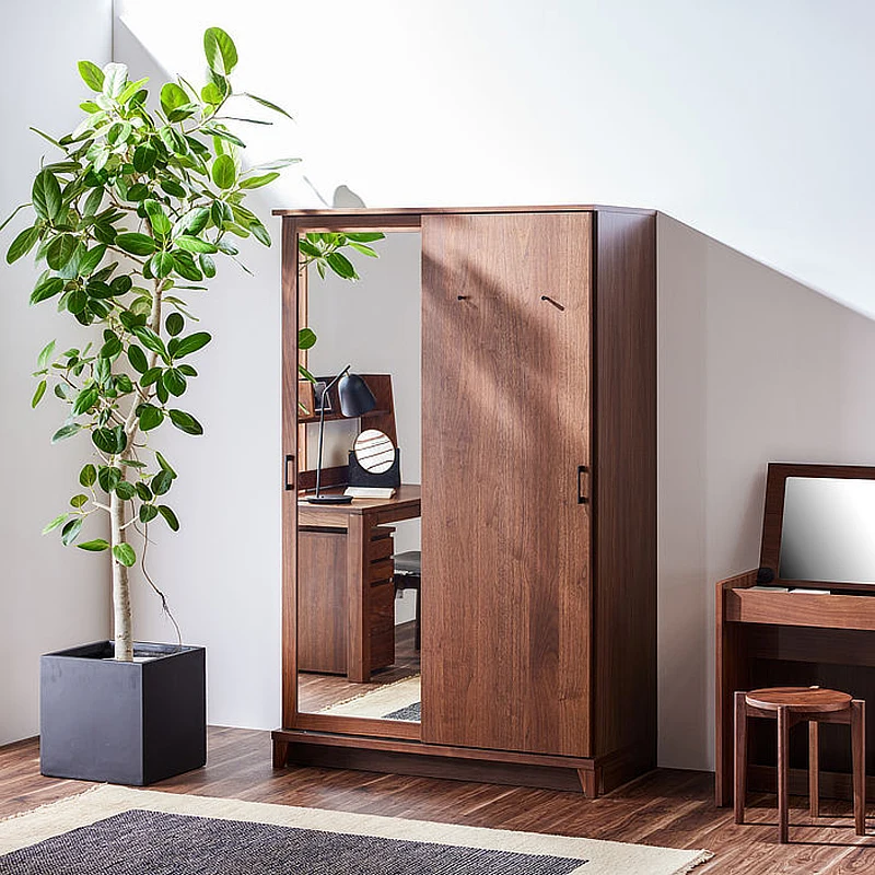 North American black walnut modern simple solid wood wardrobe small apartment bedroom storage with full-length mirror
North American black walnut modern simple solid wood wardrobe small apartment bedroom storage with full-length mirror