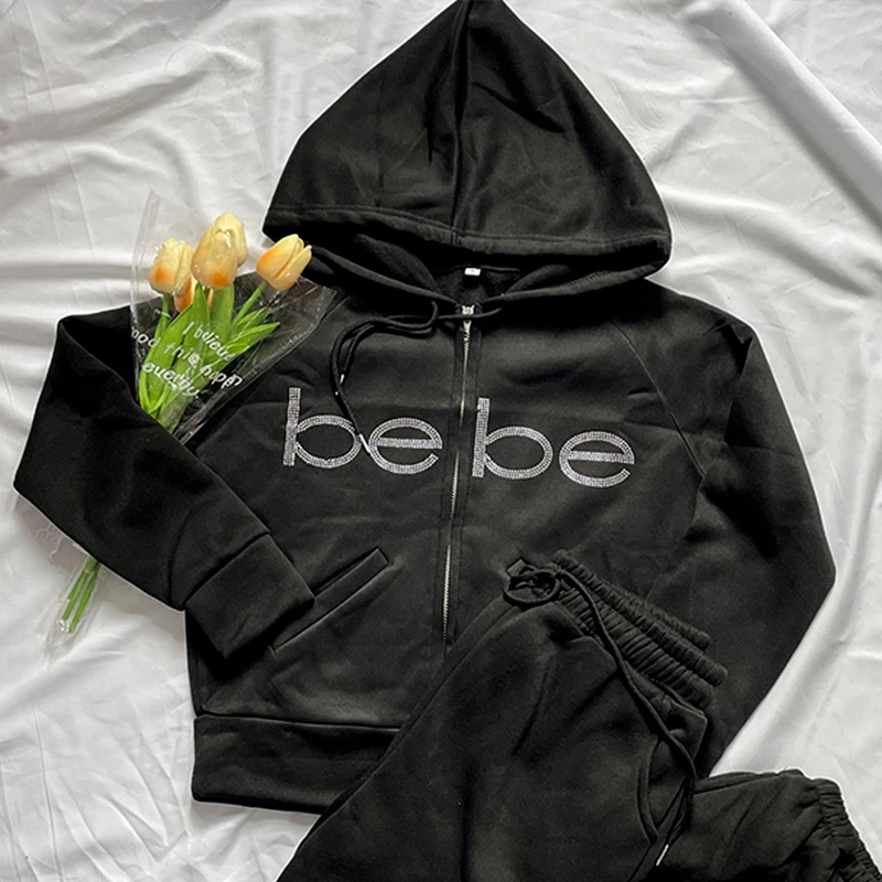 Y2k Rhinestone Bebe Zip Up Hoodies Retro Harajuku Crop Top Women's Outfit Fall Winter Sweatshirt Elastic Waist Pants 2 Piece Set
Y2k Rhinestone Bebe Zip Up Hoodies Retro Harajuku Crop Top Women's Outfit Fall Winter Sweatshirt Elastic Waist Pants 2 Piece Set