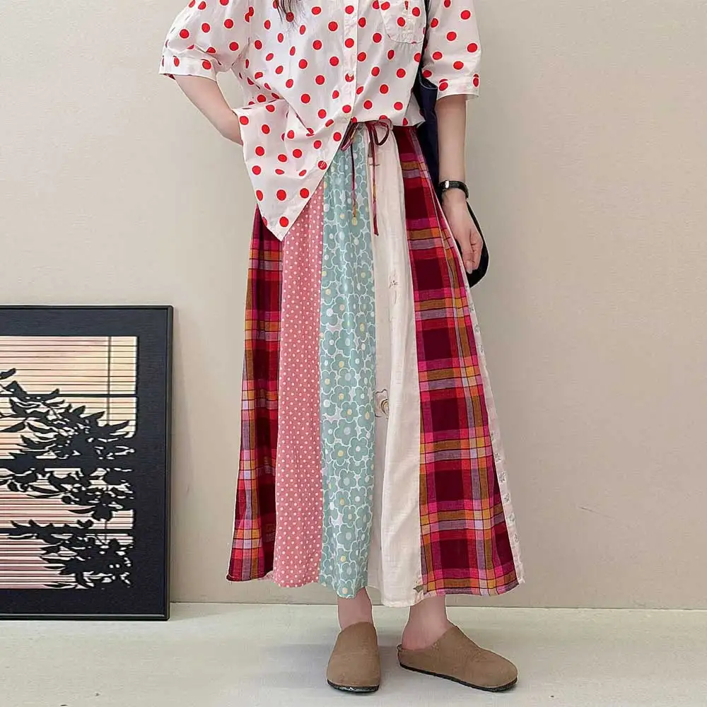 Japanese Sweet Mori Girl Vintage Floral Print Plaid Patchwork Cotton Skirts Women Summer Elastic Waist Casual Loose A-Line Skirt
Japanese Sweet Mori Girl Vintage Floral Print Plaid Patchwork Cotton Skirts Women Summer Elastic Waist Casual Loose A-Line Skirt