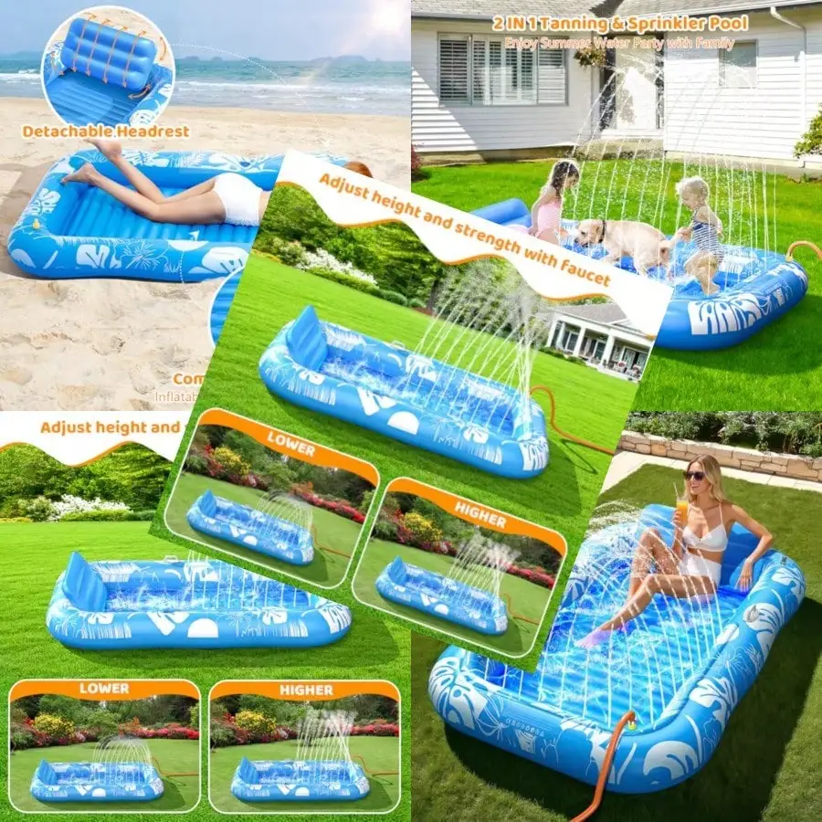 Inflatable Tanning Pool Lounger Float With Sprinkler 77" X 48" Pool Floats Adult With Pillow 6 In 1 Suntan Tub Raft Floatie With Drink Holder Sunbathing Water Lounge
Inflatable Tanning Pool Lounger Float With Sprinkler 77" X 48" Pool Floats Adult With Pillow 6 In 1 Suntan Tub Raft Floatie With Drink Holder Sunbathing Water Lounge