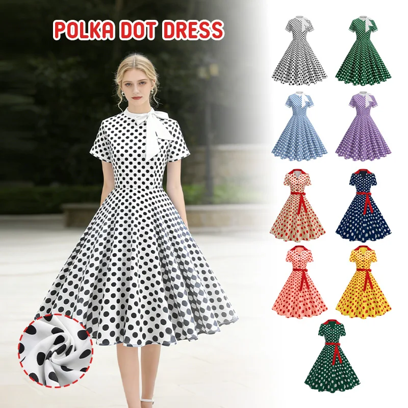 Women Summer Vintage Polka Dot Dress 50S 60S Pin Up Rockabilly Dress Short Sleeve Big Swing Lady Prom Party Dresses
Women Summer Vintage Polka Dot Dress 50S 60S Pin Up Rockabilly Dress Short Sleeve Big Swing Lady Prom Party Dresses