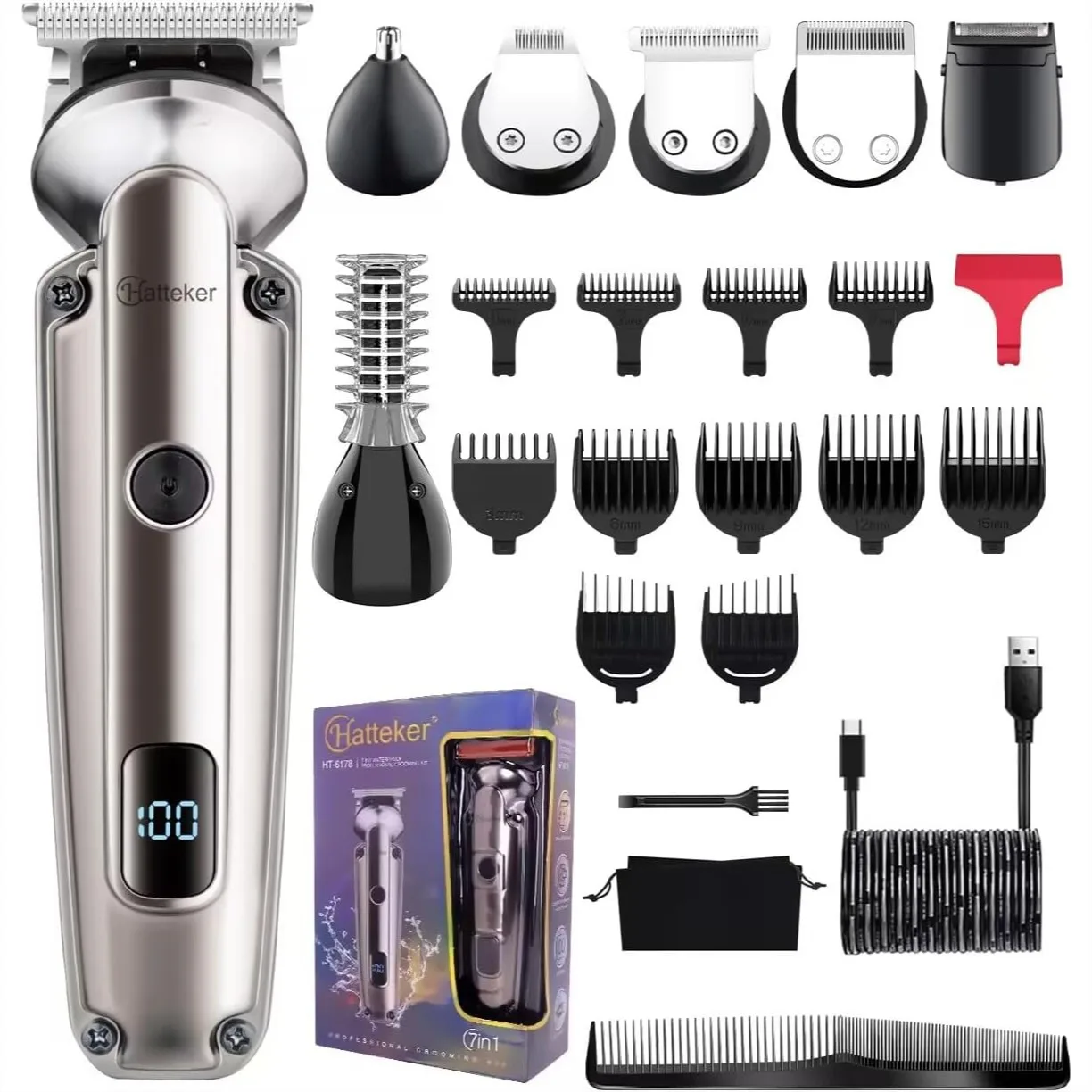 7-in-1 Beard Trimmer for Men, Cordless Hair Clipper with LED Display, 180min Runtime, Full Body Grooming Kit
7-in-1 Beard Trimmer for Men, Cordless Hair Clipper with LED Display, 180min Runtime, Full Body Grooming Kit