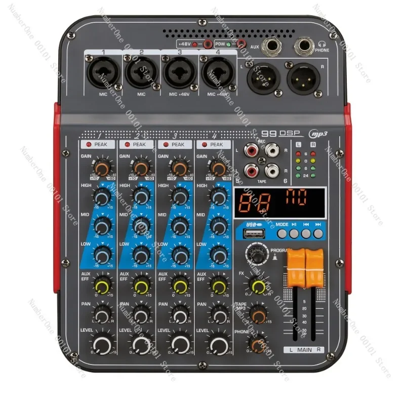 6-Channel Mixer Portable DJ Mixer Console USB Computer Recording 48V Power Supply with 99 DSP Effects
6-Channel Mixer Portable DJ Mixer Console USB Computer Recording 48V Power Supply with 99 DSP Effects