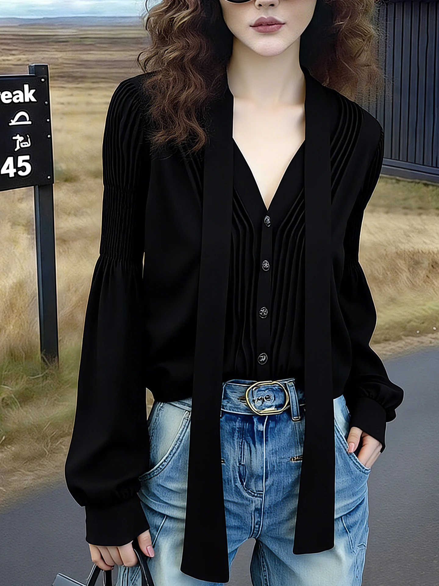 Spring Commute Fashion Long Sleeve Single Button V-Neck Belted Design Shirt Korean Style Loose Fit Women's Premium Shirt
Spring Commute Fashion Long Sleeve Single Button V-Neck Belted Design Shirt Korean Style Loose Fit Women's Premium Shirt