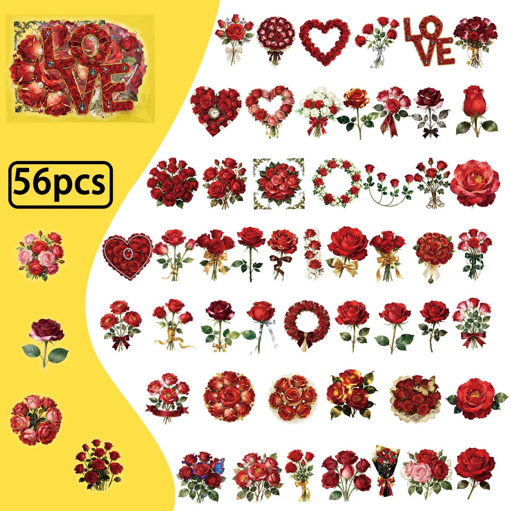 56Pcs Red Rose Floral Clear PET Stickers - Heart-shaped Bouquet Decals for Romantic Holiday & Birthday LanLanStickersWorld Store
56Pcs Red Rose Floral Clear PET Stickers - Heart-shaped Bouquet Decals for Romantic Holiday & Birthday LanLanStickersWorld Store