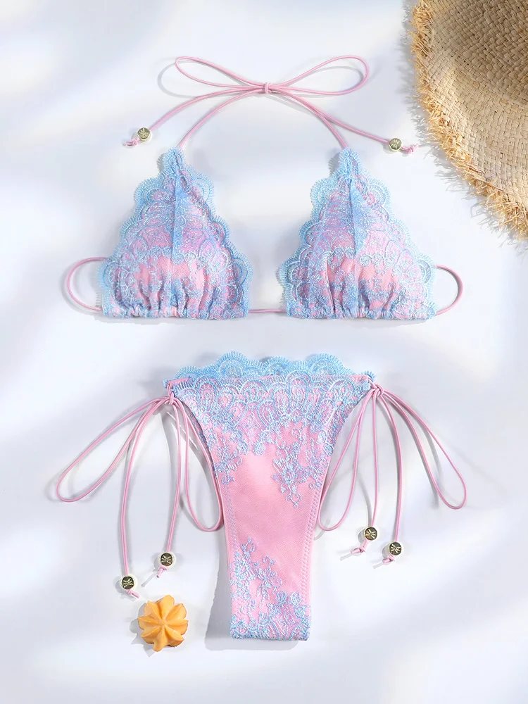 Triangle Swimsuit Pink And Blue Bikini Lace Design Bikinis High Cut Swimwear Halter Swimsuits Two-Piece Bathing Suit Sets
Triangle Swimsuit Pink And Blue Bikini Lace Design Bikinis High Cut Swimwear Halter Swimsuits Two-Piece Bathing Suit Sets