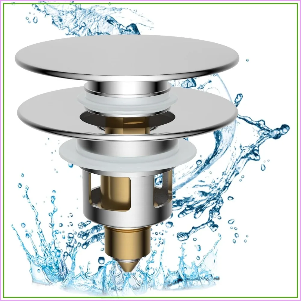 2 in 1 Bathroom Sink Stopper, Universal Pop Up Drain Strainer, Brass Bullet Core Push Type for 1.1''~2.3'' Basin, Anti Clogging Drain Filter, Chrome
2 in 1 Bathroom Sink Stopper, Universal Pop Up Drain Strainer, Brass Bullet Core Push Type for 1.1''~2.3'' Basin, Anti Clogging Drain Filter, Chrome