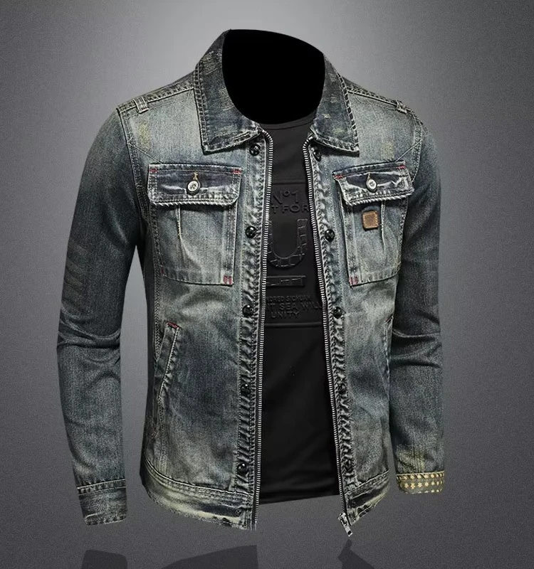 Ретро-куртка-косуха из денима с воротником, мужская повседневная верхняя одежда, модная американская модель с молнией, длинный рукав
Ретро-куртка-косуха из денима с воротником, мужская повседневная верхняя одежда, модная американская модель с молнией, длинный рукав