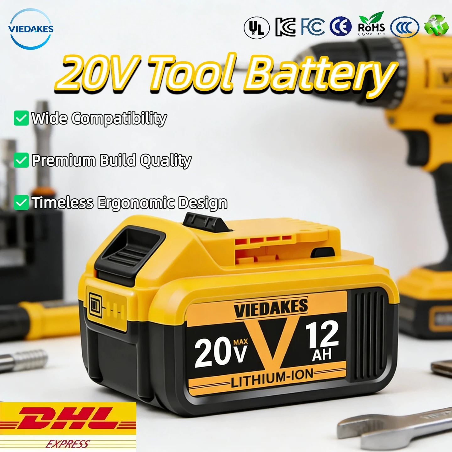 Viedakes Original 20V 8Ah Battery for dewalt Built-in BMS Rechargeable Compatible with DCB200 DCB205 DCB206
Viedakes Original 20V 8Ah Battery for dewalt Built-in BMS Rechargeable Compatible with DCB200 DCB205 DCB206