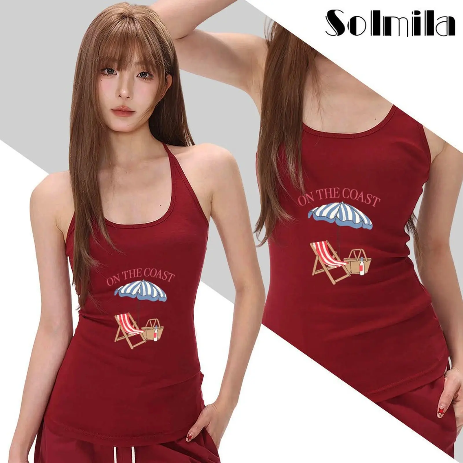 New Women T Shirt Summer Solid Color Burgundy Beach Style Sleeveless Halterneck Vest Casual Y2k Clothes Tanks Tops Elastic Camis
New Women T Shirt Summer Solid Color Burgundy Beach Style Sleeveless Halterneck Vest Casual Y2k Clothes Tanks Tops Elastic Camis
