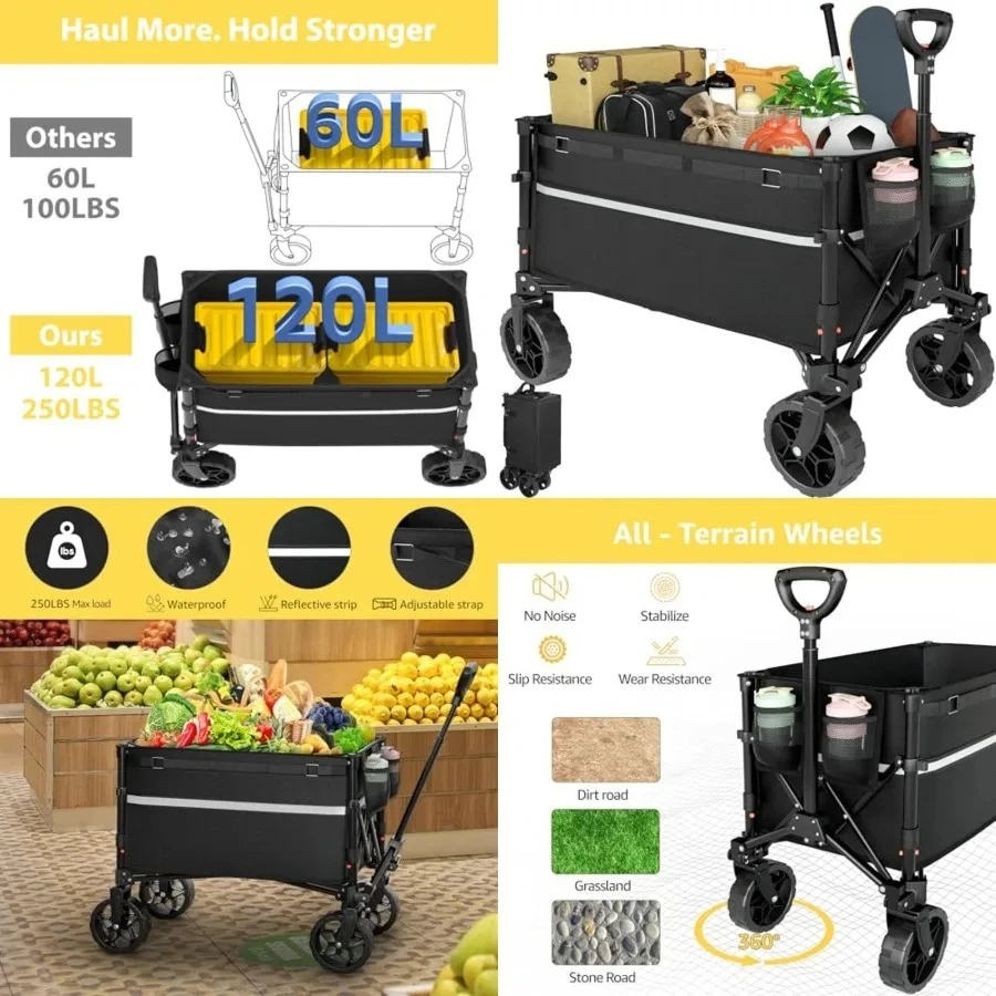 Collapsible Wagon Cart with Wheels Foldable - Folding Utility Heavy Duty Wagons Carts for Grocery Sports Garden Shopping Camping Wheelbarrows (Black, 120L)
Collapsible Wagon Cart with Wheels Foldable - Folding Utility Heavy Duty Wagons Carts for Grocery Sports Garden Shopping Camping Wheelbarrows (Black, 120L)