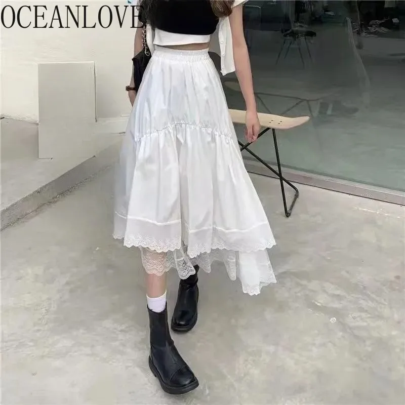 OCEANLOVE Asymmetrical Lace Ruffles Long Skirts Solid Spring Summer Elegant Retro Women Skirt Korean Fashion Sweet Faldas Mujer
OCEANLOVE Asymmetrical Lace Ruffles Long Skirts Solid Spring Summer Elegant Retro Women Skirt Korean Fashion Sweet Faldas Mujer