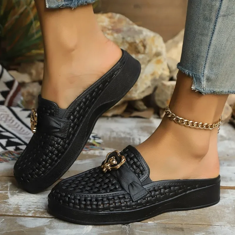 Ladies Shoes 2025 High Quality Baotou Women's Slippers Fashion Metal Decoration Casual Slippers Women New Non-Slip Flat Slippers
Ladies Shoes 2025 High Quality Baotou Women's Slippers Fashion Metal Decoration Casual Slippers Women New Non-Slip Flat Slippers