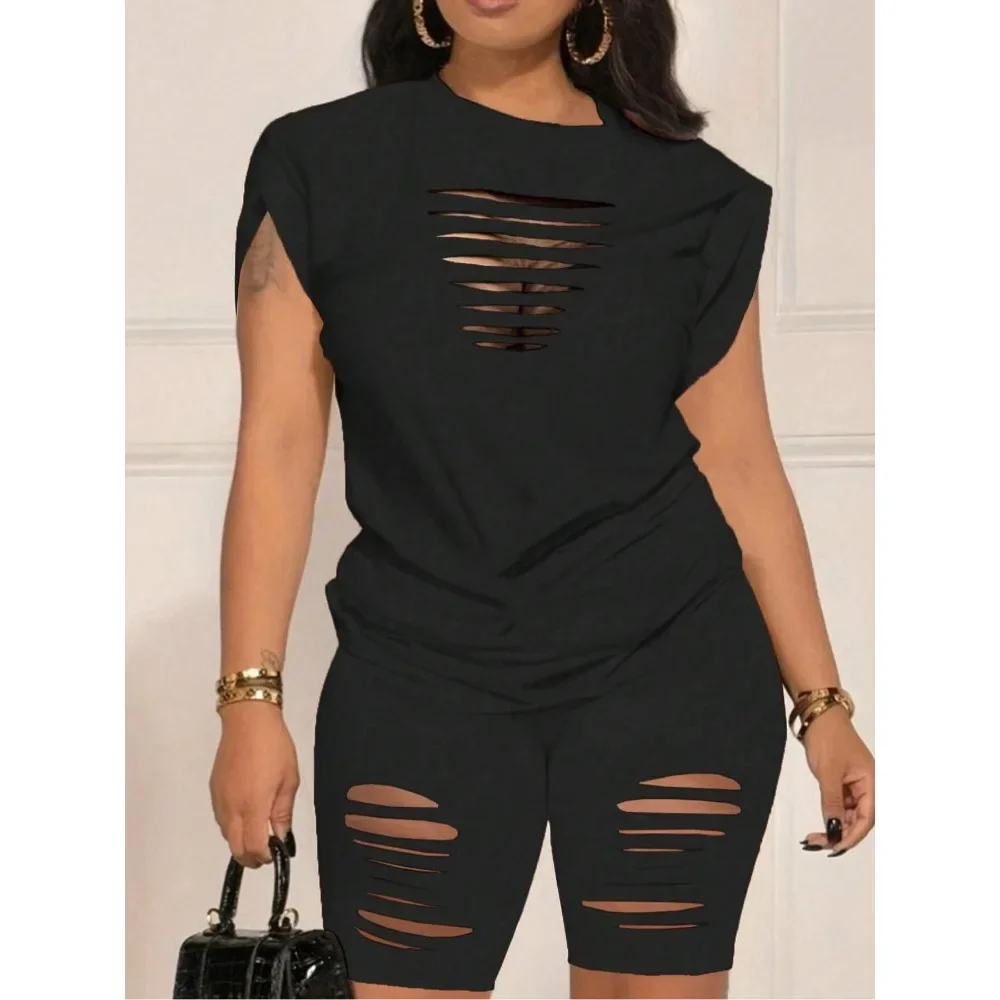 Plus Size 1XL-5XL Women's Fashion Short Sleeved T-shirt & Printed Shorts Suit Ladies Casual Solid Color Shorts Sets 2-piece Set
Plus Size 1XL-5XL Women's Fashion Short Sleeved T-shirt & Printed Shorts Suit Ladies Casual Solid Color Shorts Sets 2-piece Set