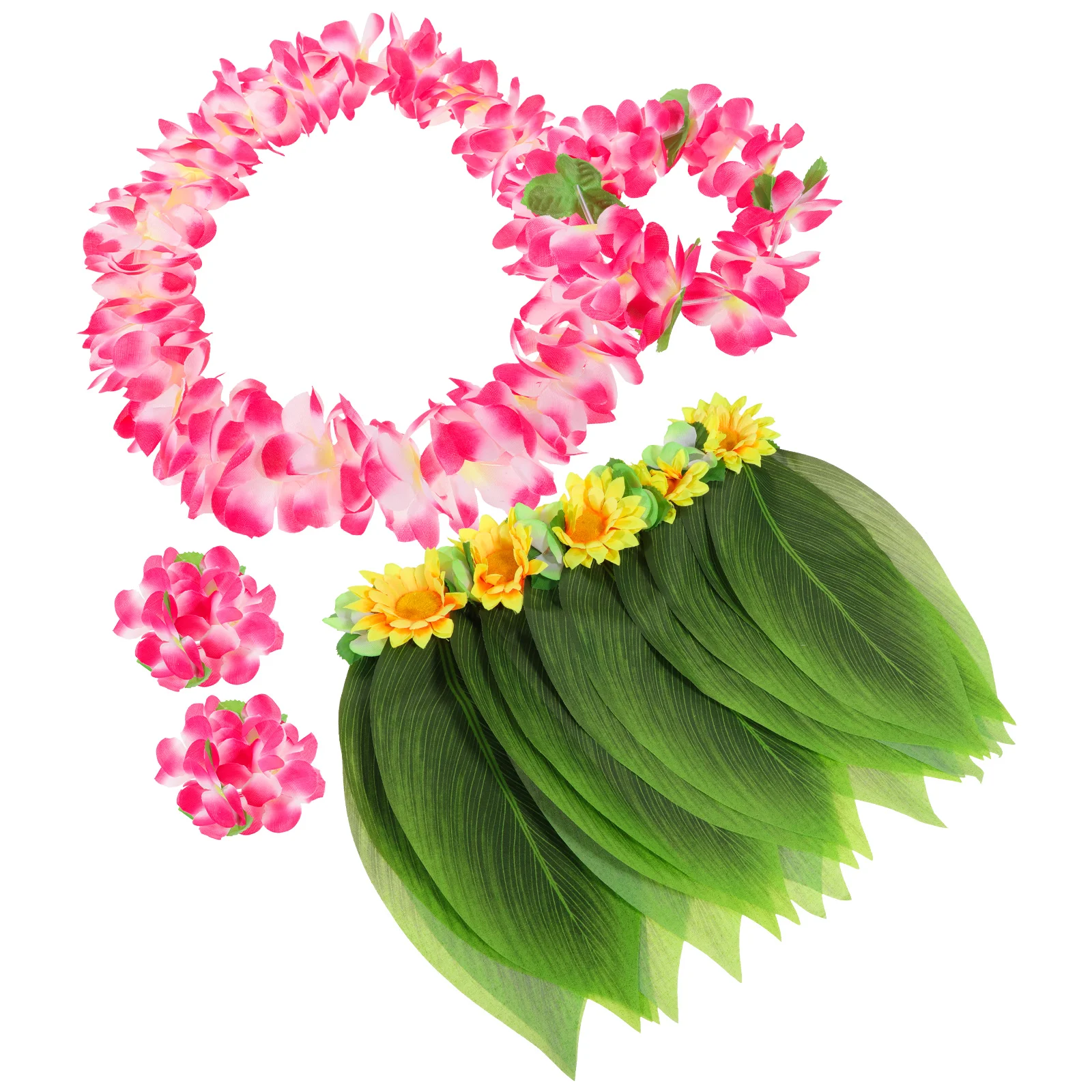 5 Pcs Hula Skirt Hawaiian Costume Set with Green Leaves Leis Bracelets Headband Luau Party Favors for Beach Luau Party Supplies
5 Pcs Hula Skirt Hawaiian Costume Set with Green Leaves Leis Bracelets Headband Luau Party Favors for Beach Luau Party Supplies