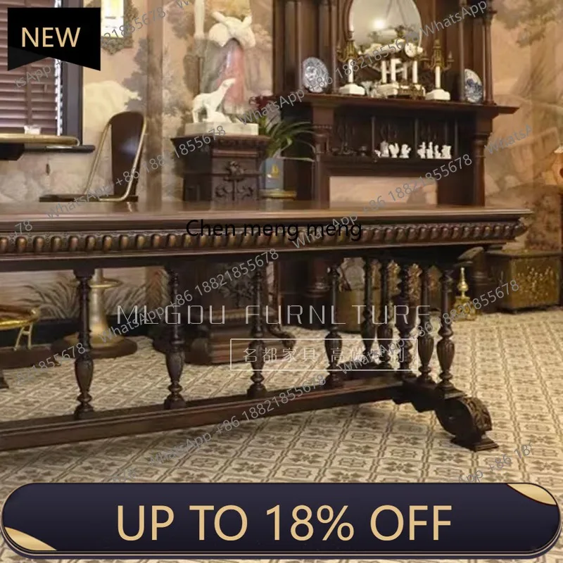 E153 French solid wood dining table combination retro old color carved dining table chairs banquet table medieval furniture
E153 French solid wood dining table combination retro old color carved dining table chairs banquet table medieval furniture