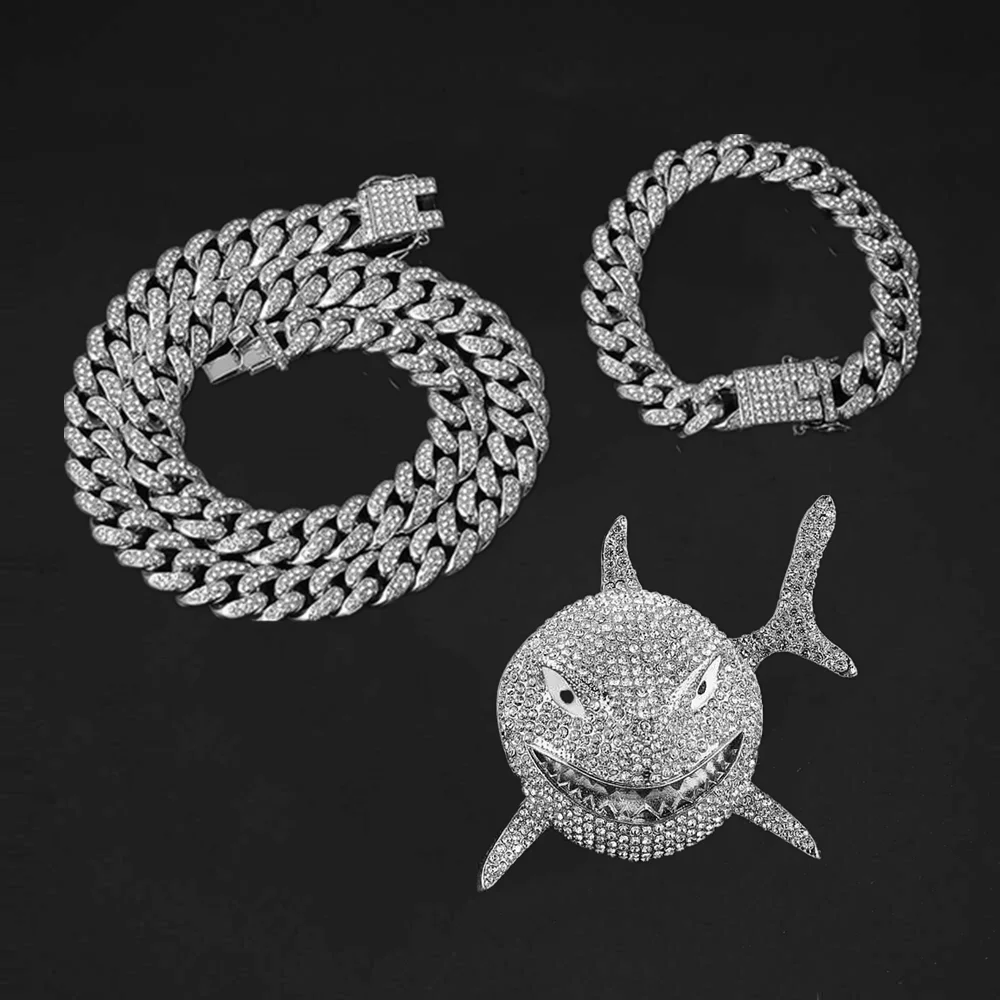 Rock Hip Hop 12mm Cuban Chain Shark Pendant Mens Necklace Iced Out Watch Rhinestone Rapper Chain CZ Bling for Men Jewelry Gifts
Rock Hip Hop 12mm Cuban Chain Shark Pendant Mens Necklace Iced Out Watch Rhinestone Rapper Chain CZ Bling for Men Jewelry Gifts