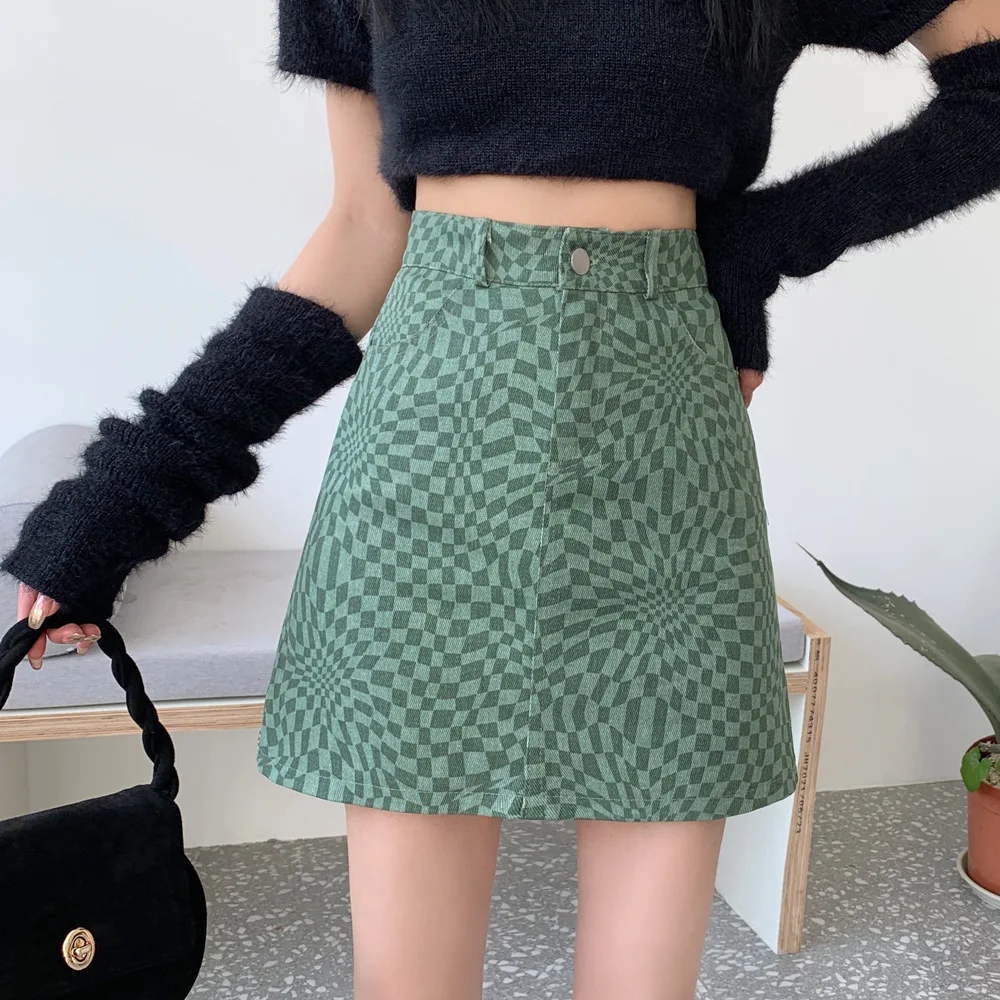 Korean Style Women Mini Skirt High Waist Slim Skirt Plaid Denim Skirt A-LINE Natural Factors Short Skirt for Women Summer Dress
Korean Style Women Mini Skirt High Waist Slim Skirt Plaid Denim Skirt A-LINE Natural Factors Short Skirt for Women Summer Dress