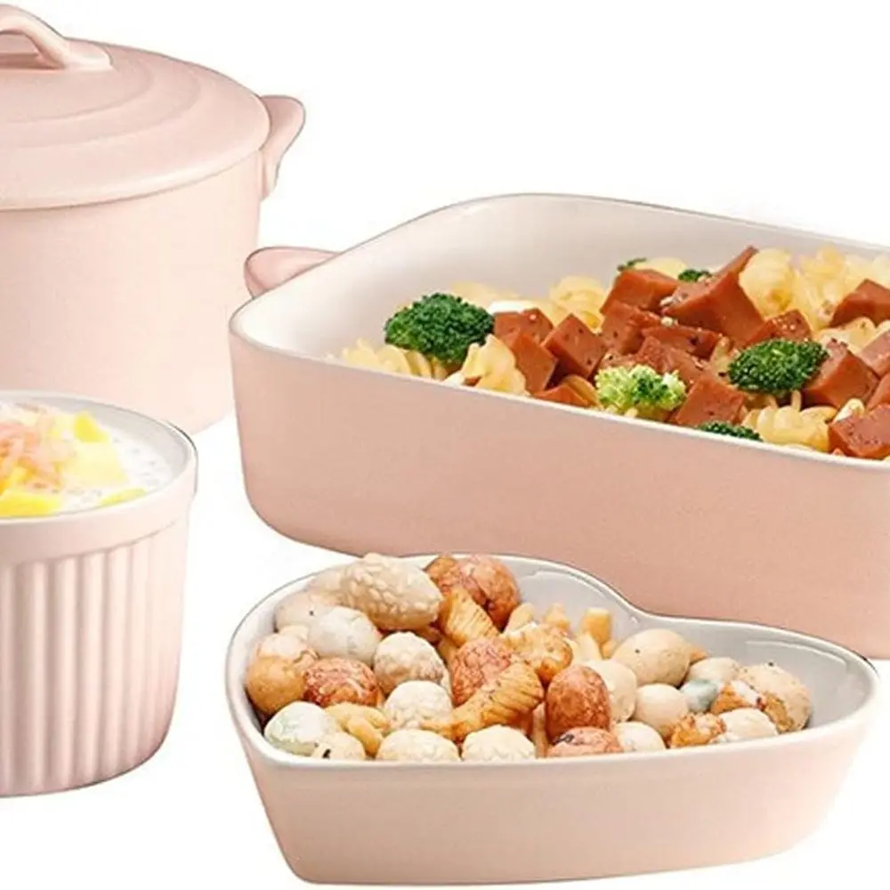 4-Piece Ceramic Bakeware Set: Nonstick Rectangular Casserole Dish & Porcelain Ramekins, Pink Oven-Safe Baking Dishes for Kitchen
4-Piece Ceramic Bakeware Set: Nonstick Rectangular Casserole Dish & Porcelain Ramekins, Pink Oven-Safe Baking Dishes for Kitchen