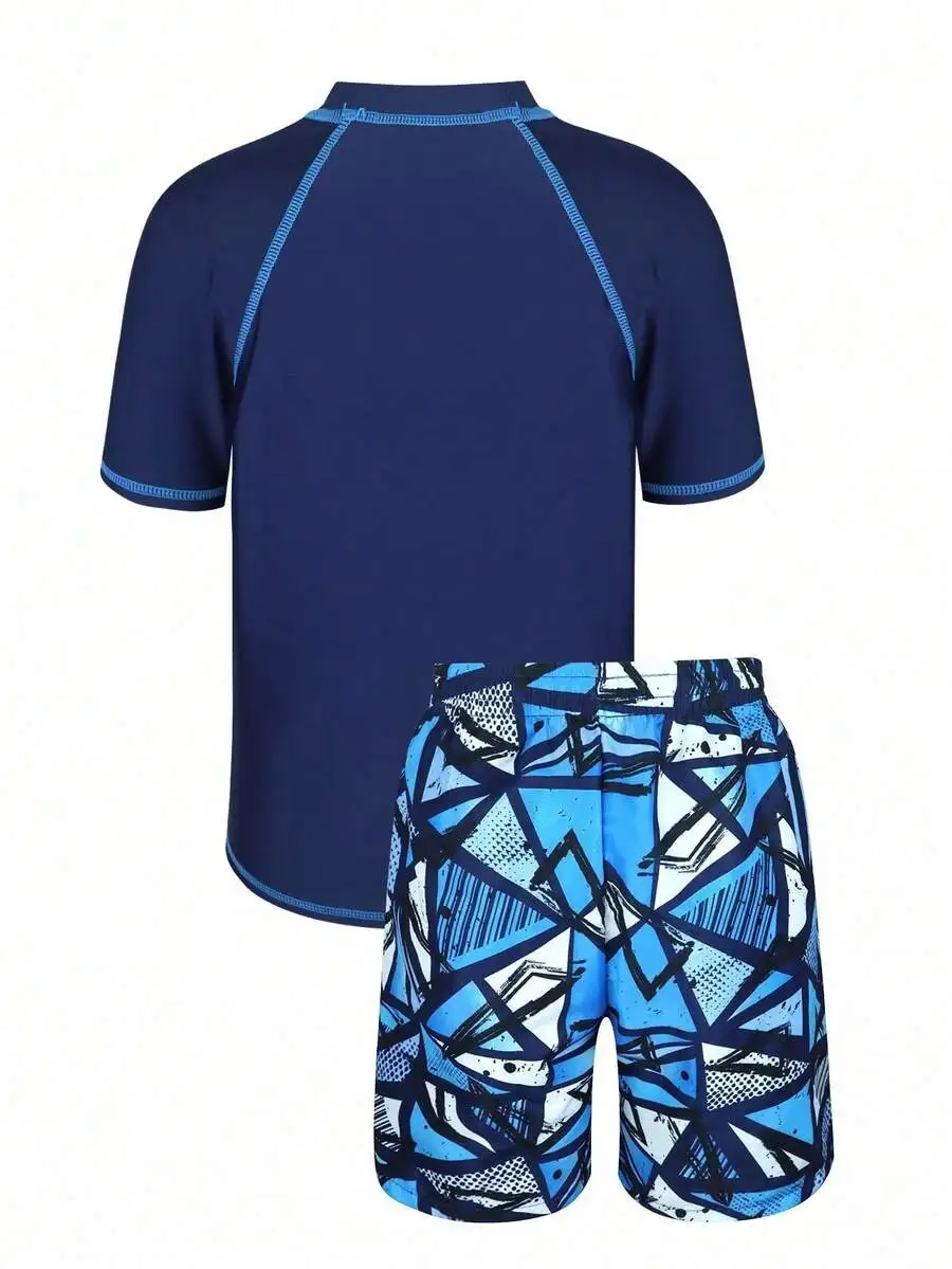 Boys Swimwear Set: Short Sleeve Rashguard Top Paired With Beach Shorts, Casual Sports Swimsuit For Summer Summer Holiday Boys
Boys Swimwear Set: Short Sleeve Rashguard Top Paired With Beach Shorts, Casual Sports Swimsuit For Summer Summer Holiday Boys
