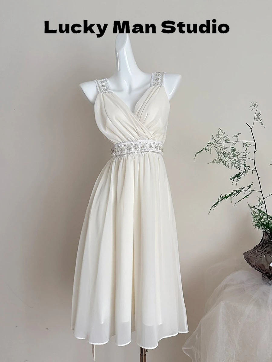Elegant Beaded Waist-Cinching Sleeveless Women's Dress LUCKYMAN Luoshen Evening Gown Ladylike Style Polyester Fiber 100%
Elegant Beaded Waist-Cinching Sleeveless Women's Dress LUCKYMAN Luoshen Evening Gown Ladylike Style Polyester Fiber 100%