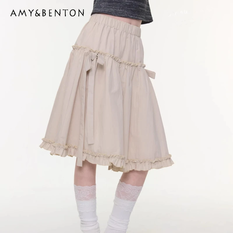 2026 Spring Summer New Women's A-line Skirt Vintage Design High Waist Sweet Slimming Cute Bow Khaki Versatile Midi Skirts Ladies
2026 Spring Summer New Women's A-line Skirt Vintage Design High Waist Sweet Slimming Cute Bow Khaki Versatile Midi Skirts Ladies