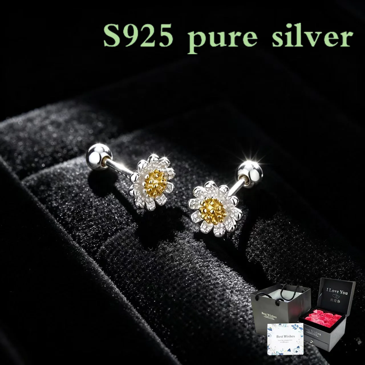 S925 pure silver flower daisy stud earrings for women (Korean style) - simple spiral screw earrings
S925 pure silver flower daisy stud earrings for women (Korean style) - simple spiral screw earrings