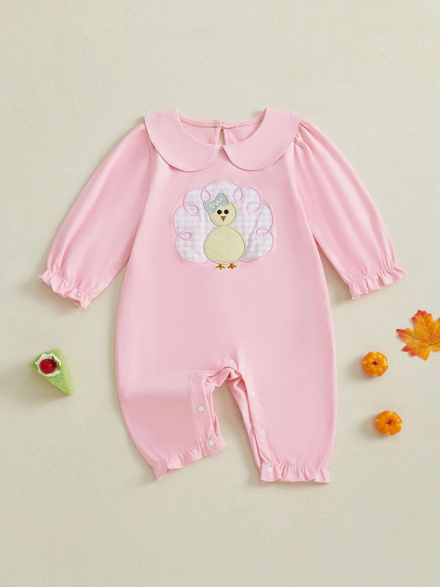 Cute Baby Thanksgiving Outfit Adorable Turkey Embroidered Romper with Doll Collar and Long Sleeves for a Stylish Look
Cute Baby Thanksgiving Outfit Adorable Turkey Embroidered Romper with Doll Collar and Long Sleeves for a Stylish Look