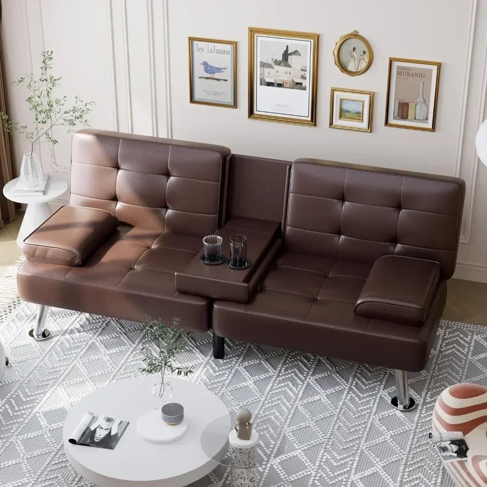 Futon Sofa Bed Sleeper Couch Metal Legs Sofa Cup Holders for Living Room Faux Leather Upholstered Loveseat W/Removable Armrests
Futon Sofa Bed Sleeper Couch Metal Legs Sofa Cup Holders for Living Room Faux Leather Upholstered Loveseat W/Removable Armrests