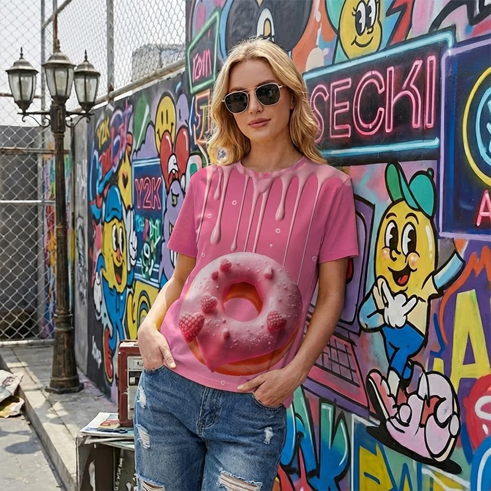 WIFRU New Fun Macaron 3D Print T-Shirt Summer Women's Loose Breathable Short-Sleeve T-Shirt Y2K Street Style Casual Fashion Top
WIFRU New Fun Macaron 3D Print T-Shirt Summer Women's Loose Breathable Short-Sleeve T-Shirt Y2K Street Style Casual Fashion Top