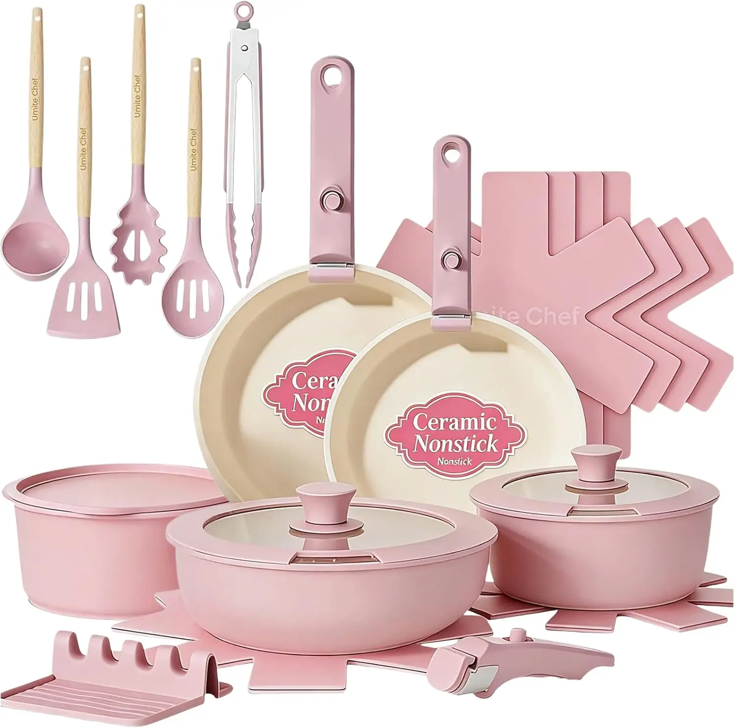 21 Pcs Nonstick Ceramic Cookware Set, Detachable Handles, Induction Ready, Oven Safe, PFAS Free, Pink
21 Pcs Nonstick Ceramic Cookware Set, Detachable Handles, Induction Ready, Oven Safe, PFAS Free, Pink