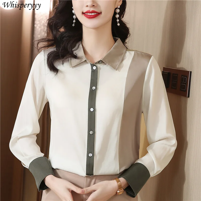 Three Color Patchwork Shirt Women's Fashion Temperament Tops Single Breasted Lapel Blouse for Ladies Long Sleeves Chemise Femme
Three Color Patchwork Shirt Women's Fashion Temperament Tops Single Breasted Lapel Blouse for Ladies Long Sleeves Chemise Femme
