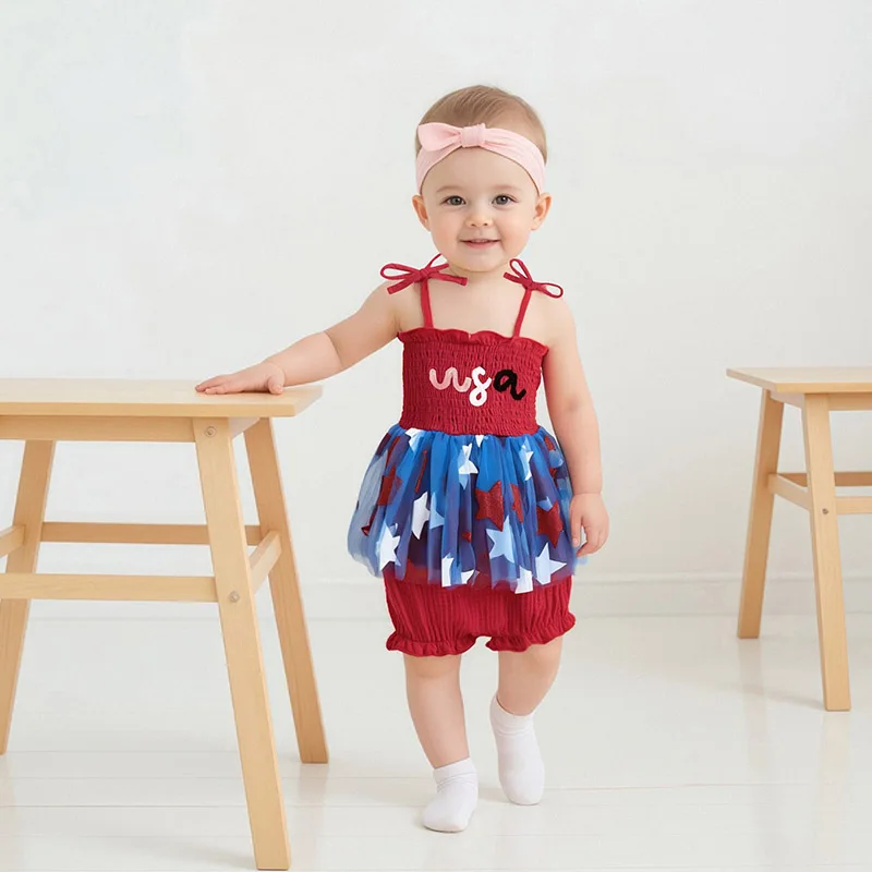 Girls Patriotic Sleeveless Camisole and Shorts Set with Star Print Embroidery - Perfect Summer Outfit for Independence
Girls Patriotic Sleeveless Camisole and Shorts Set with Star Print Embroidery - Perfect Summer Outfit for Independence