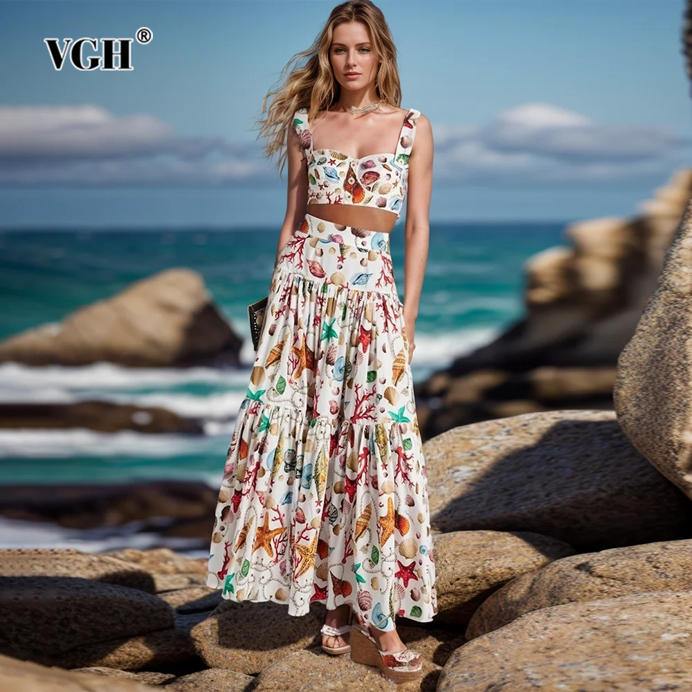 VGH Prinitng Two Piece Sets For Women Square Collar Sleeveless Backless Tops High Waist A Line Skirts Hit Color Set Female New
VGH Prinitng Two Piece Sets For Women Square Collar Sleeveless Backless Tops High Waist A Line Skirts Hit Color Set Female New