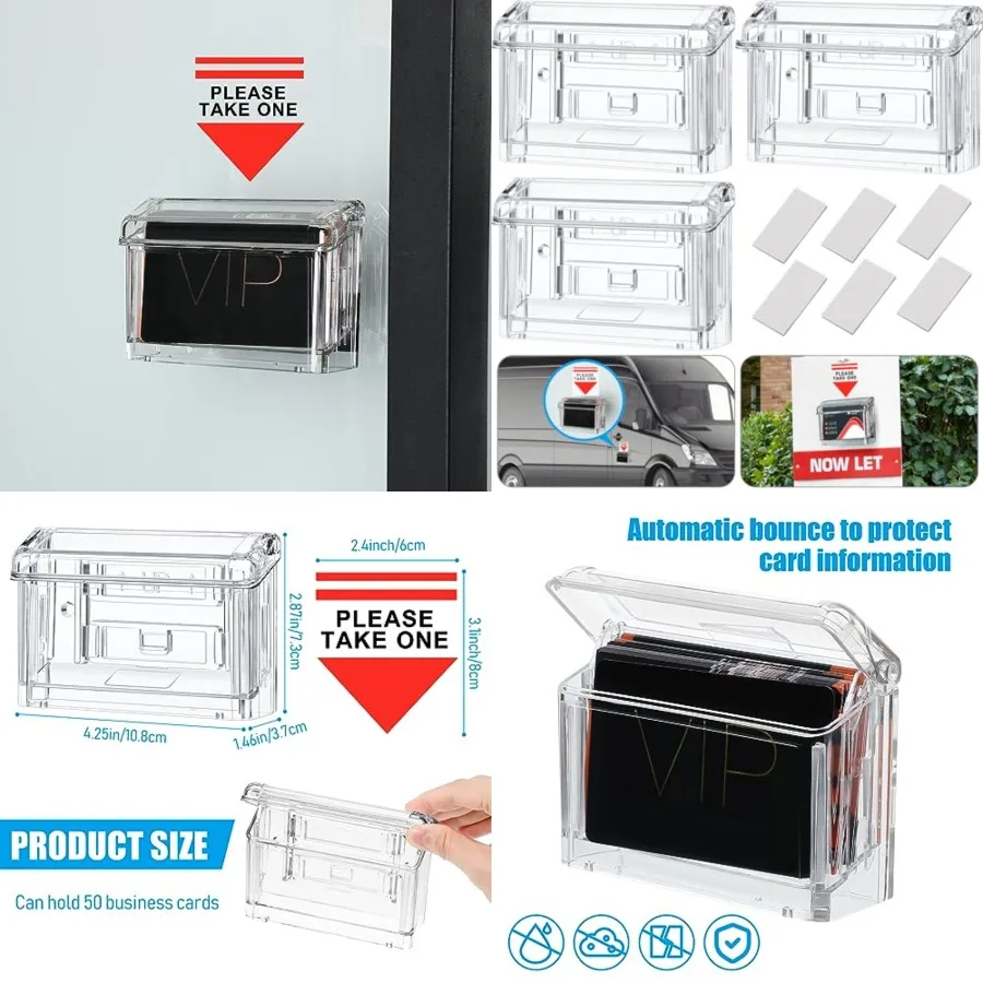 Pcs Outdoor Business Card Holder Clear Waterproof Acrylic Business Card Holder Wall Mount for Car with Take One Sticker for Off
Pcs Outdoor Business Card Holder Clear Waterproof Acrylic Business Card Holder Wall Mount for Car with Take One Sticker for Off