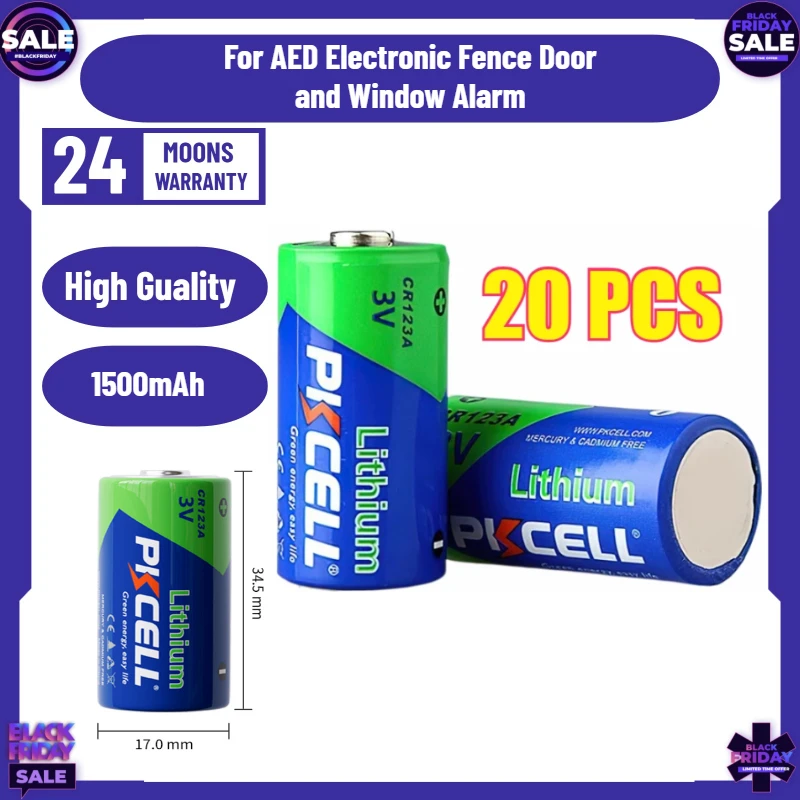 20Pcs CR123A Lithium Battery CR123A 3V Non-rechargeable Batteries for AED Electronic Fence Door and Window Alarm
20Pcs CR123A Lithium Battery CR123A 3V Non-rechargeable Batteries for AED Electronic Fence Door and Window Alarm