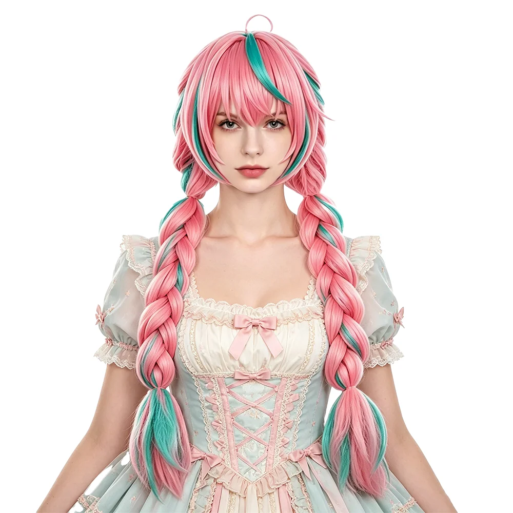 80cm Pink Mint Green Highlights Long Double Braids Cosplay Wig Heat Resistant Synthetic Anime Wig For Halloween Party Costume
80cm Pink Mint Green Highlights Long Double Braids Cosplay Wig Heat Resistant Synthetic Anime Wig For Halloween Party Costume