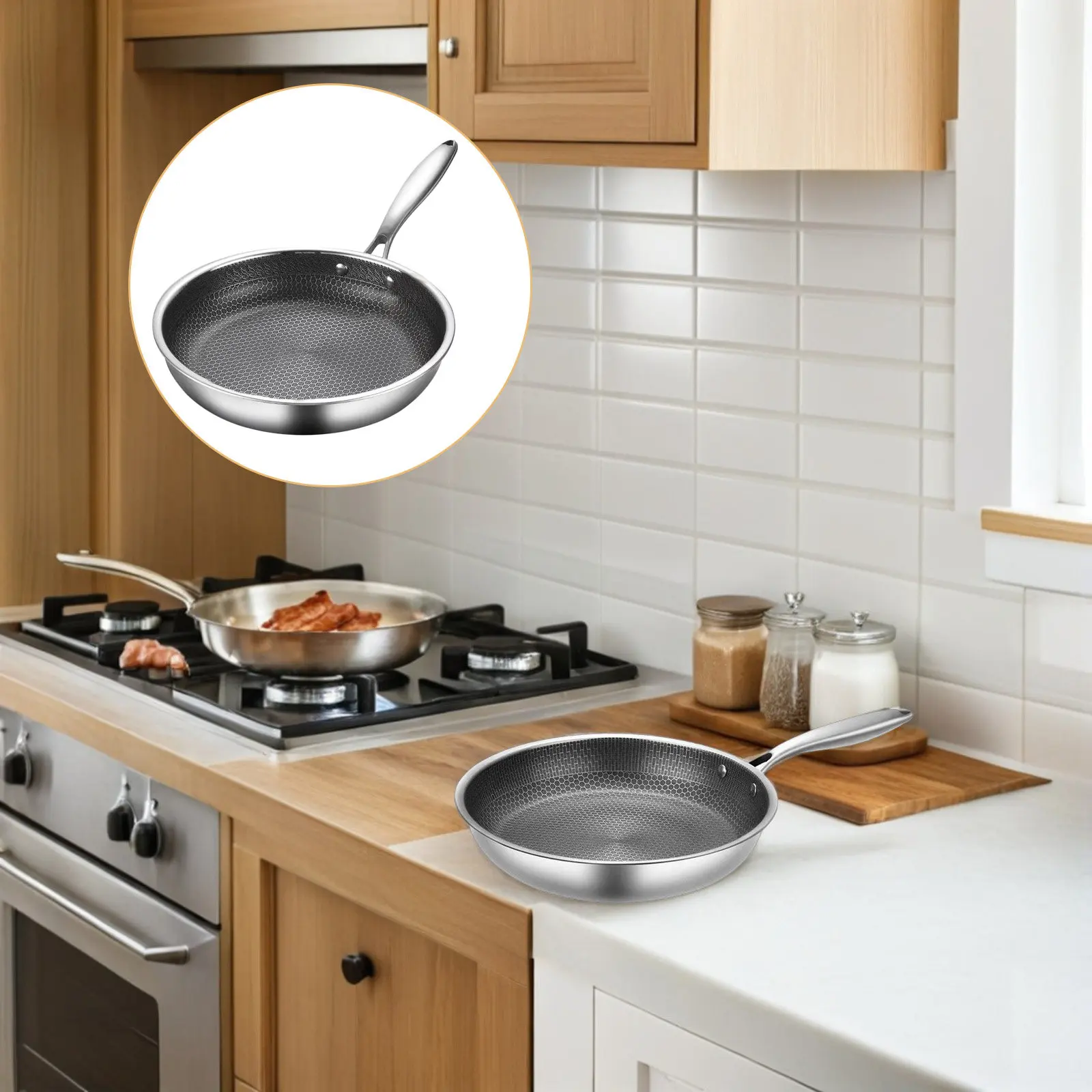 Stainless Steel Honeycomb Nonstick Frying Pan Universal Flat Egg Pan Steaks Quick Heat Induction Skillet Honeycomb Skillet
Stainless Steel Honeycomb Nonstick Frying Pan Universal Flat Egg Pan Steaks Quick Heat Induction Skillet Honeycomb Skillet