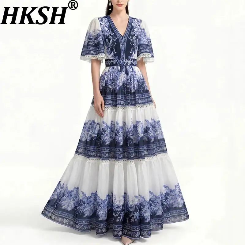 HKSH Women Long Dress Printed V-neck Short Sleeves Pleated Waist Cinching Slimming High Street Ins Casual Dresses Summer HK23199
HKSH Women Long Dress Printed V-neck Short Sleeves Pleated Waist Cinching Slimming High Street Ins Casual Dresses Summer HK23199